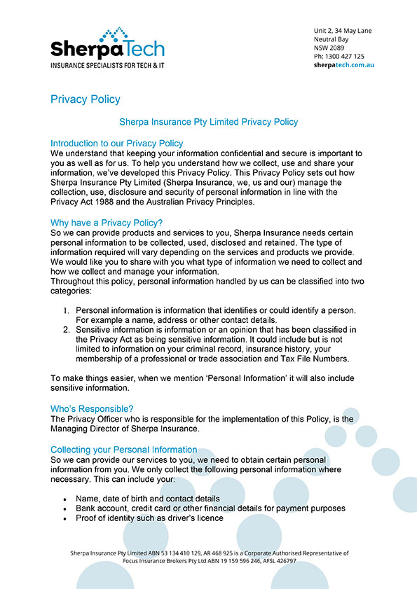 SherpaTech Privacy Policy